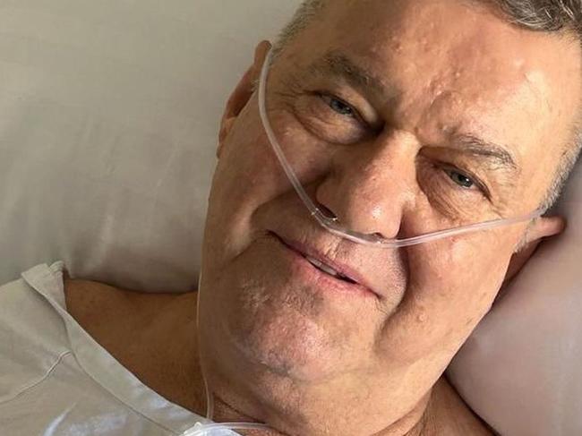 Australian rock icon Jimmy Barnes pictured in hospital following back surgery . Picture: Instagram