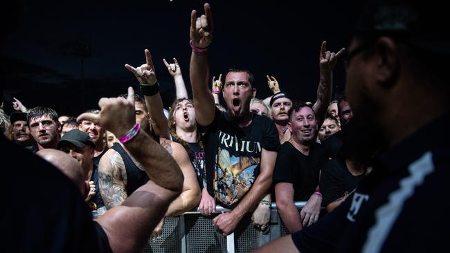 Heavy metal fans gathered at Brisbane Showgrounds on Sunday for Knotfest. Picture: Kane Hibberd