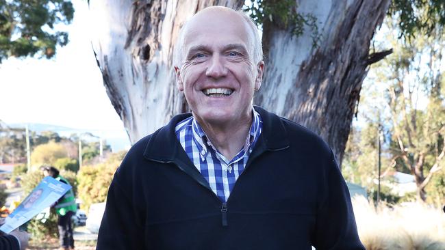 Liberal Senator Eric Abetz votes at his old school Blackmans Bay Primary School. Picture: Nikki Davis-Jones