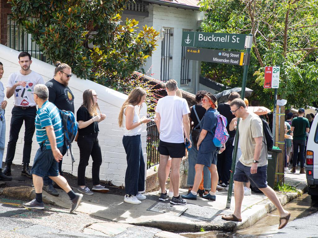 A 100m long line of people looking for rental housing in Sydney. Picture: Chris Pavlich