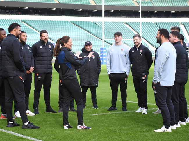 Catherine, Duchess of Cambridge takes part in an England rugby training session. Picture: Getty