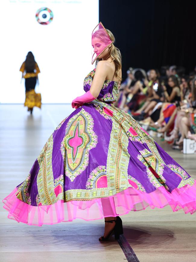 A model showcases a design by The Monzaley in the grand finale runway show at Cairns Fashion Week, held at the Screen Queensland studios. Picture: Brendan Radke