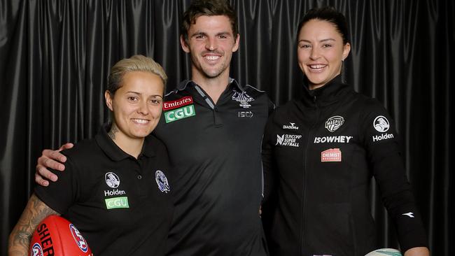 Collingwood's three superstars Moana Hope, Scott Pendlebury and Sharni Layton. Picture: Wayne Ludbey