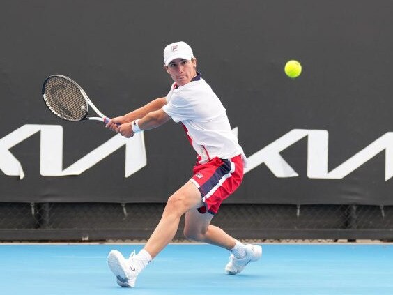 Lachlan Vickery in the final of the Australian 18 years and under division at the December Showdown in Melbourne Park last year. Photo: Tennis Australia