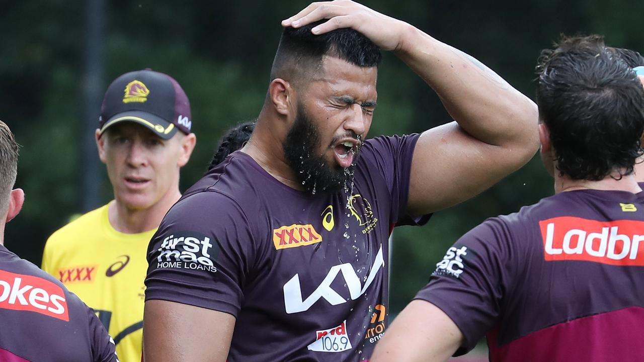 Payne Haas has led the way for Broncos at pre-season training. Picture: Annette Dew