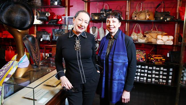 Christine Barro and her sister Jane-Anne Davoren in their high end fashion and accessories store 'Christine' on Flinders Lane.