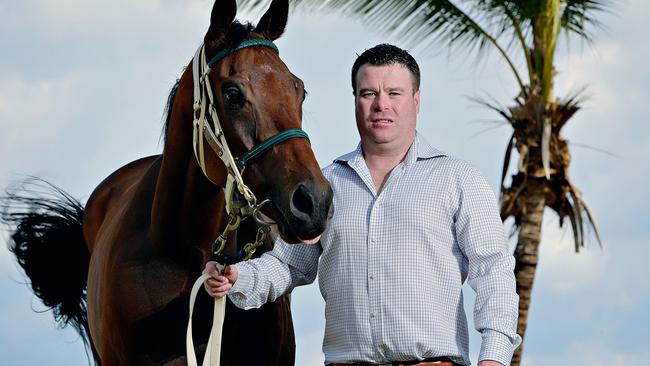 Victorian trainer Richard Laming with six-year-old gelding Folk Tales who is tipped to run well in the $200,000 Darwin Cup at the Darwin Turf Club.