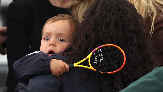 Rafa Junior with Nadal’s wife Maria Perello. (Photo by Clive Brunskill/Getty Images)