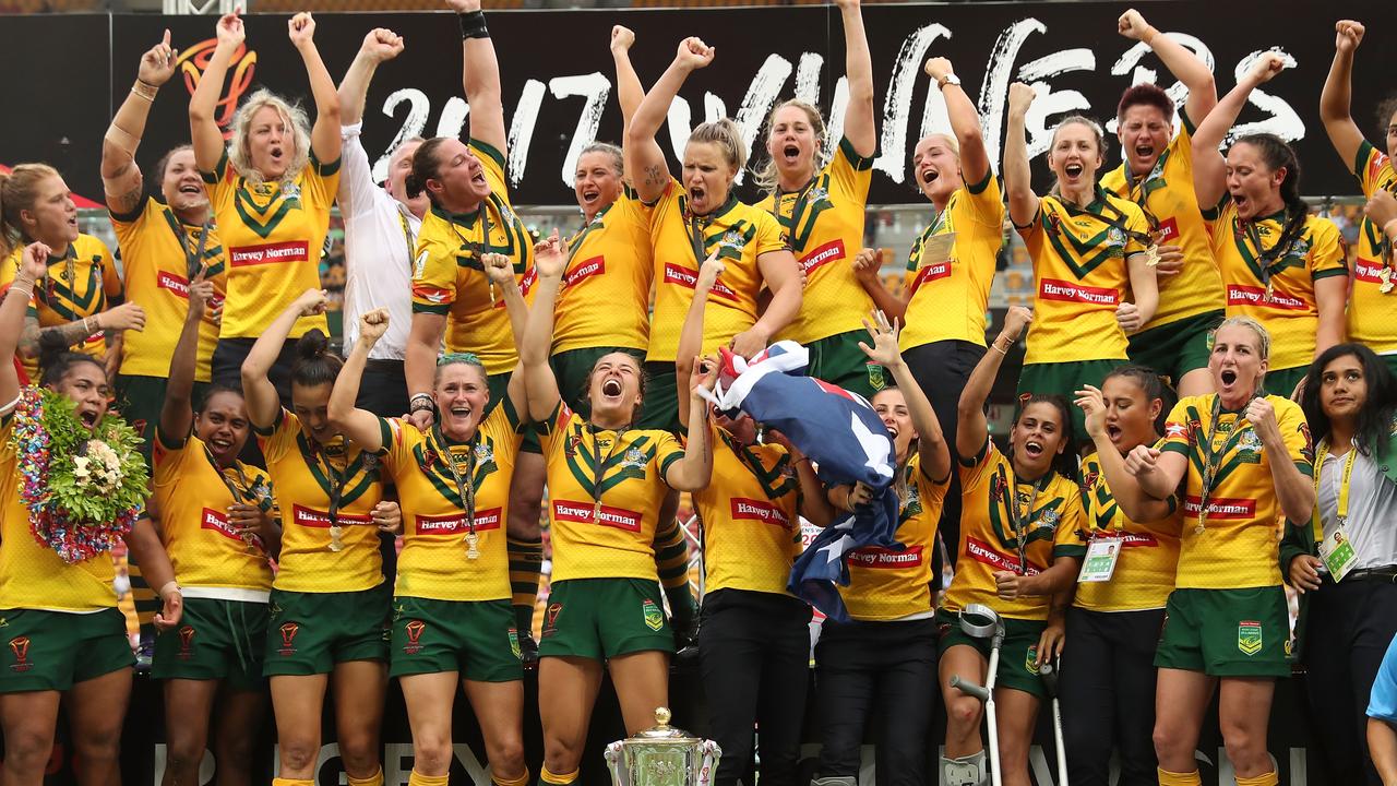 The Jillaroos celebrating their 2017 World Cup victory. Picture: Mark Metcalfe/Getty Images