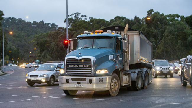 Traffic at the intersection of Glen Osmond Road and Portrush Road at the bottom of the South-Eastern Freeway. Picture Emma Brasier