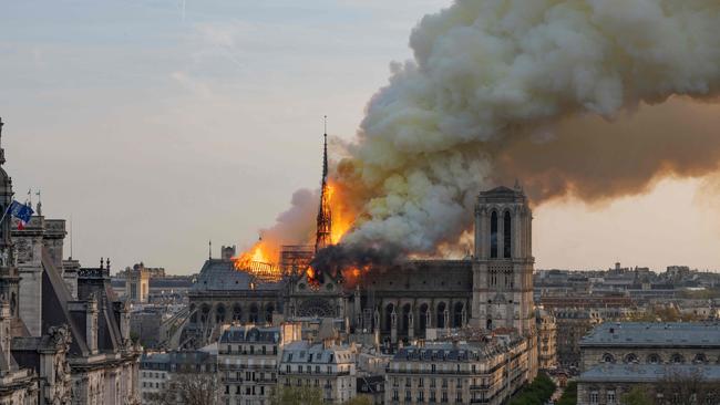 The cathedral burns on April 15, 2019.