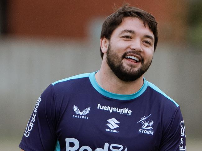 07/12/2021. Melbourne Storm star Brandon Smith trains on Tuesday December 7 at Clayton upon his return to the club. picture : supplied