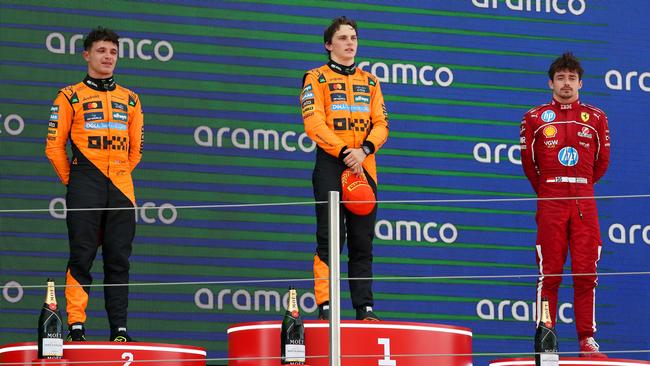 Oscar Piastri (C) has been anointed the new Iceman on the F1 circuit. Picture: Getty