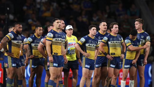 Eels players have reason to be dejected. Picture: Brett Costello