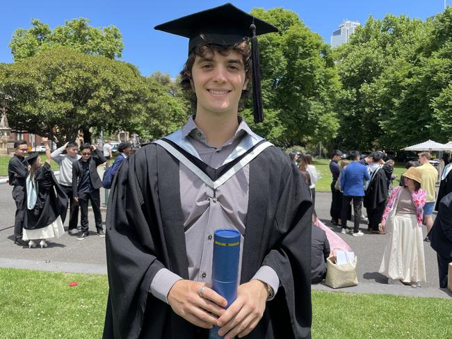 Sebastian Paz graduates with a Bachelor of Commerce with honours at the 2024 University of Melbourne graduations. Picture: Himangi Singh