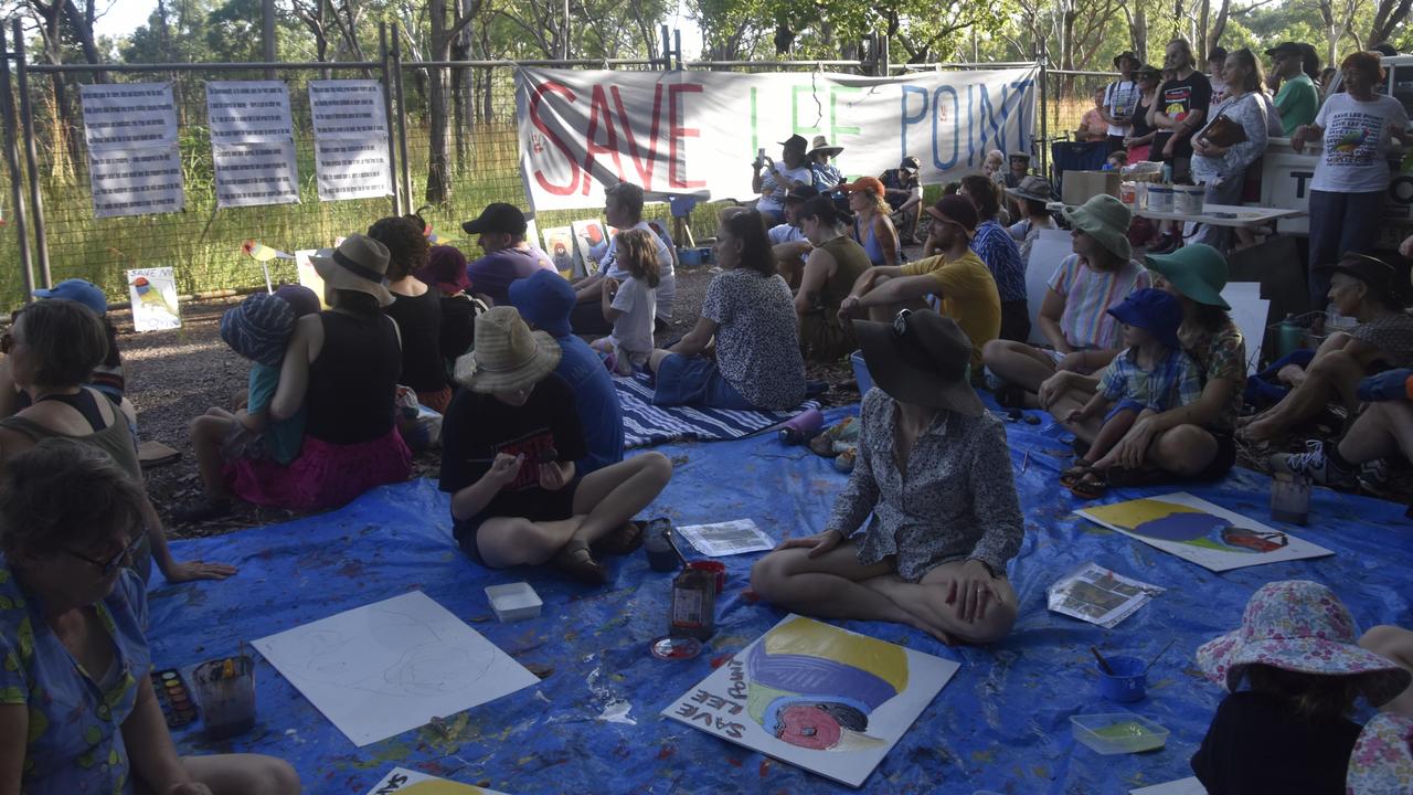 Around 200 Top End protesters met at the Lee Point development site on Sunday, April 7. Picture: Zizi Averill