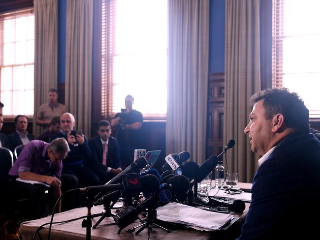 Eddies Hayson answers a question during a press conference in Sydney.