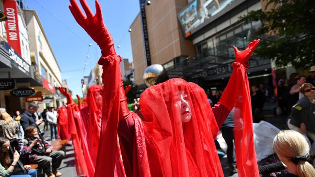 Activists from Extinction Rebellion protest in Rundle Mall. Picture: AAP Image/David Mariuz