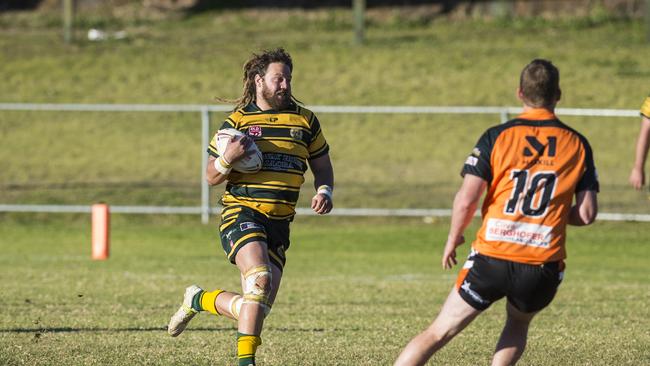 Michael Pearson on the move for Wattles against Southern Suburbs in TRL A grade round nine rugby league at Gold Park, Sunday, June 13, 2021. Picture: Kevin Farmer