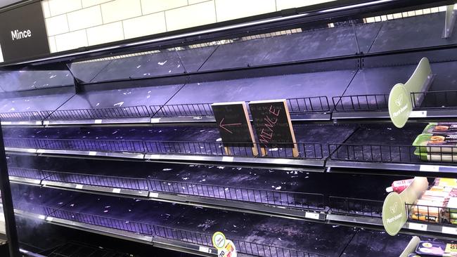 Even meat is now starting to leave the shelves. Picture: Daniel Stringer