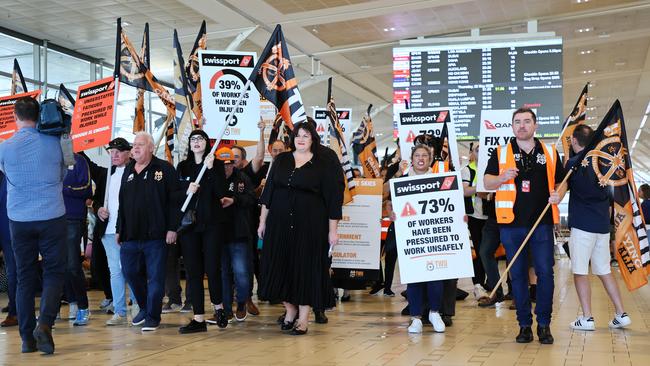 The union has been critical of what they claim is ‘over a decade’ of cost-cutting and outsourcing which has led to safety issues at Brisbane International Airport. Picture: NewsWire/Tertius Pickard