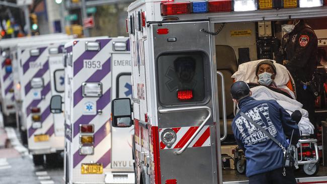 A patient arrives in an ambulance at the NYU Langone Medical Center. Picture: AP.