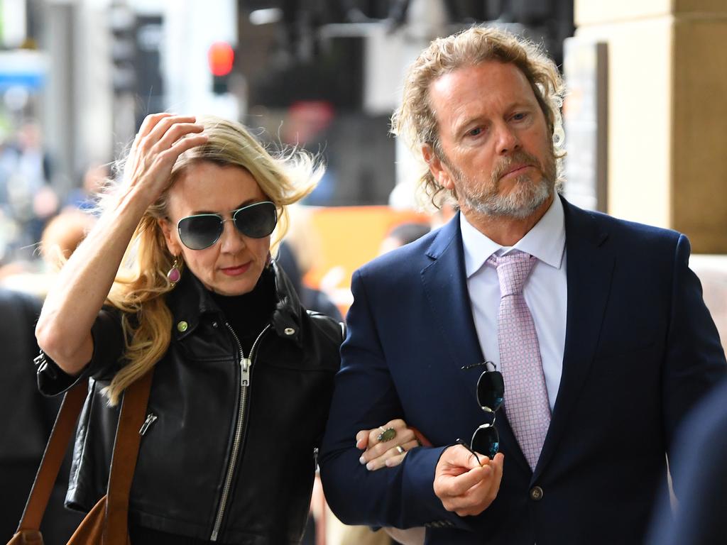 Ms Scammell with Craig McLachlan at Melbourne Magistrates Court, where he was acquitted last December of indecent assault against former co-stars. Picture: James Ross