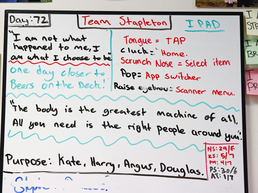 A white board in Nathan Stapleton’s room highlights his inspirations and goals. Picture: Sam Ruttyn