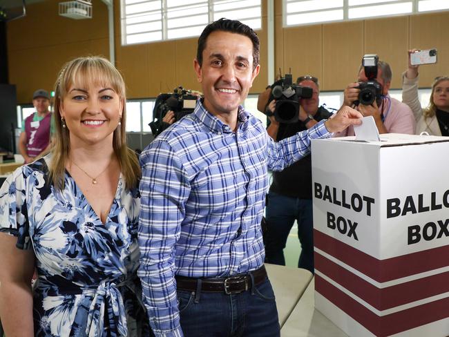 BRISBANE, AUSTRALIA - NewsWire Photos OCTOBER 26, 2024: QLDVOTES24 LNP leader David Crisafulli and his wife Tegan voted in Springwood. Picture: NewsWire/Tertius Pickard