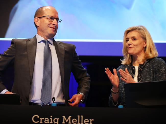 AMP Ceo Craig Meller – pictured with chairman Catherine Brenner in Sydney last year – has resigned over a not-so independent review into the bank’s operations. Picture: John Feder/The Australian