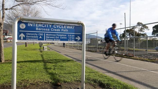 The intercity cycleway runs from the edge of Hobart to the northern suburbs next to the rail line. Picture: LUKE BOWDEN