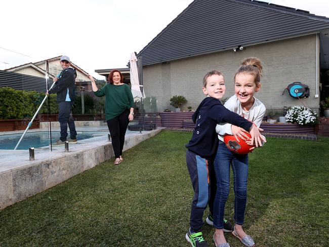 St Marys residents Scott and Kelly Watson, with kids Riley and Trey, are selling their house on Brock Ave. Picture: Toby Zerna