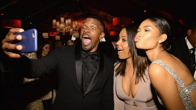 Jamie Foxx and Chanel Iman attend The Weinstein Company and Netflix Golden Globe Party, presented with DeLeon Tequila, Laura Mercier, Lindt Chocolate, Marie Claire and Hearts On Fire at The Beverly Hilton Hotel on January 10, 2016 in Beverly Hills, California. Picture: Kevin Mazur/Getty Images for The Weinstein Company