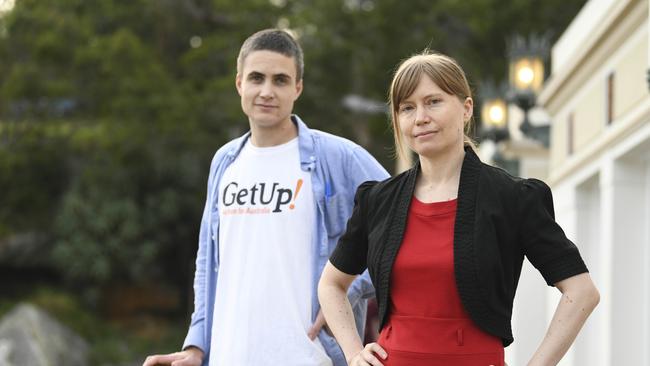 Miriam Lyons and Django Merope-Syngevolunteers from GetUp! The lobby group has announced plans to doorknock every house in Warringah in the run up to the election.