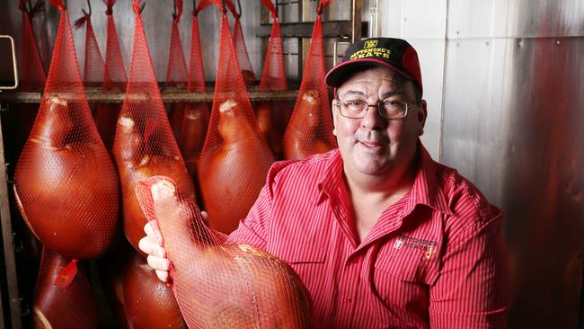 Daryl Pattemore of Pattemore's Meats won the best bone-in ham in Australia at the annual Australian Pork awards in 2018. AAP Image/Richard Waugh.