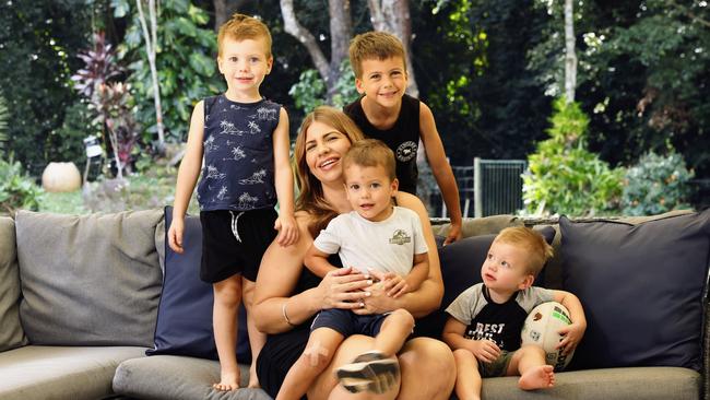 Concerns over a possible shut down of private birthing services in Cairns has expectant mothers concerned. Redlynch mother of 4 Krista Oosen, pictured with her sons Huxton, 4, Eli, 3, Beau, 6, and Nixon, 2, is expecting her first daughter in October and is concerned over staffing levels at the Cairns Private Hospital. Picture: Brendan Radke