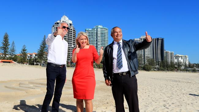 Tourism Minister Kate Jones, Mayor Tom Tate and promoter Paul Dainty launching SandTunes.