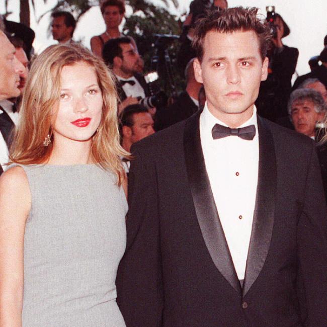 Depp and Moss at Cannes Film Festival in 1997. Picture: AP