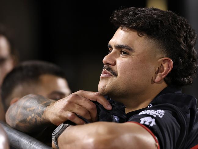 PENRITH, AUSTRALIA - AUGUST 30:  LatrellÃÂ Mitchell of the Rabbitohs looks on during the round 26 NRL match between Penrith Panthers and South Sydney Rabbitohs at BlueBet Stadium on August 30, 2024, in Penrith, Australia. (Photo by Matt King/Getty Images)