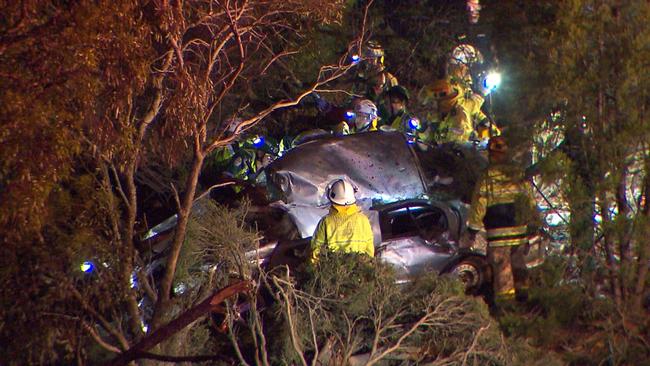 The fatal car crash at Nelson Rd, Para Hills. Picture: Nine News