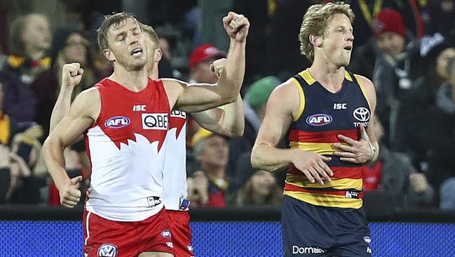 Kieren Jack celebrates Sydney’s win over Adelaide. Picture: Sarah Reed