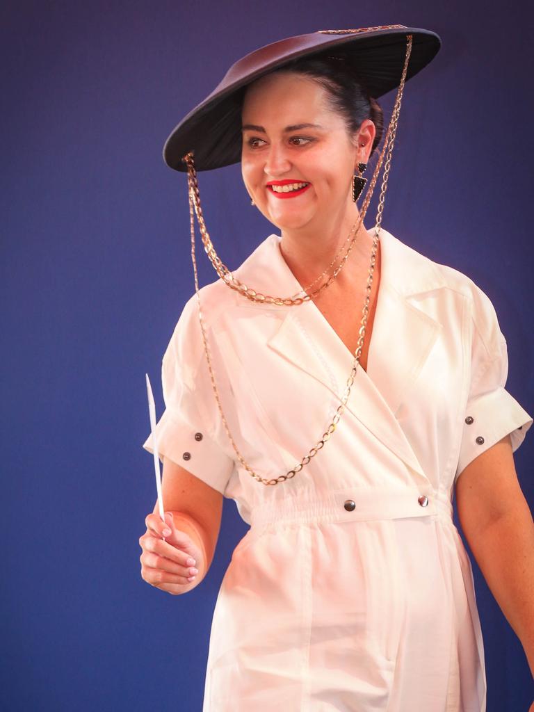 Georgia Watkinson in fashions on the field at the 2021 Darwin Cup Carnival Derby Day. Picture: Glenn Campbell