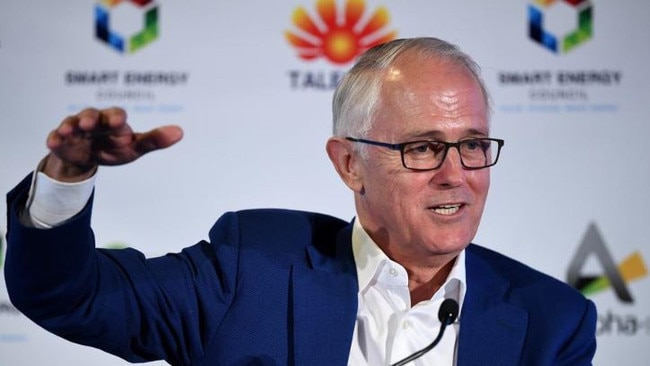 Former PM Malcolm Turnbull addressing the NSW Smart Energy Summit in Sydney on Tuesday. AAP Image/Dan Himbrechts