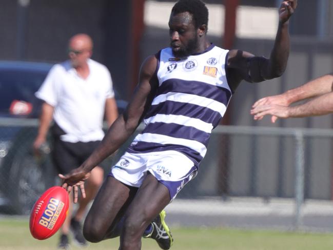 Majak Daw playing for Lara’s seniors in round one. Picture: Mark Wilson