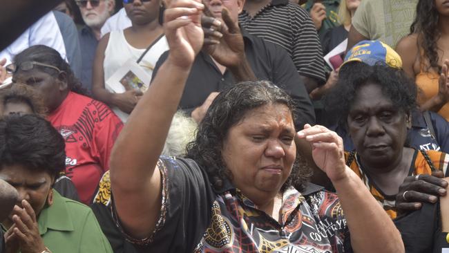 Many grieving family and friends danced outside St Mary’s Cathedral to send off Mr Costa. Picture: Sierra Haigh