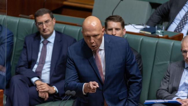 Peter Dutton fired up during Question Time in the House of Representatives in Parliament House, Canberra. Picture: NCA NewsWire / Gary Ramage