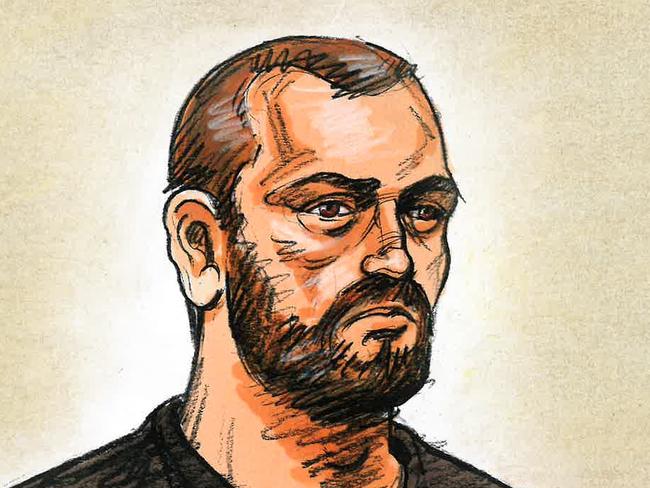 A sketch of Matthew Raoul White, 39, and co-accused Jack Gibson-Burrell, 21, in court on Friday. Credit:Paul Tyquin