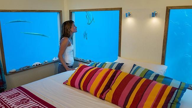 Fish swim past the windows in the bedroom. Picture: Genberg Art UW Ltd, photo by Jesper Anhede.