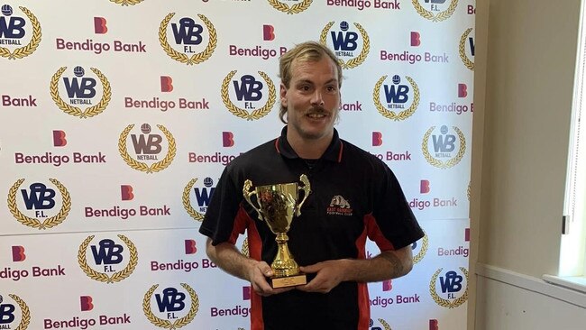 East Gambier's Jayden Eldridge after winning the Brian Hennessy Medal. Picture: Western Border Football League