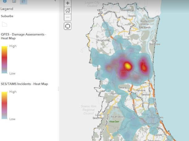 Gold Coast Christmas-New Year weather event – heat map showing the most impacted area for storm damage.